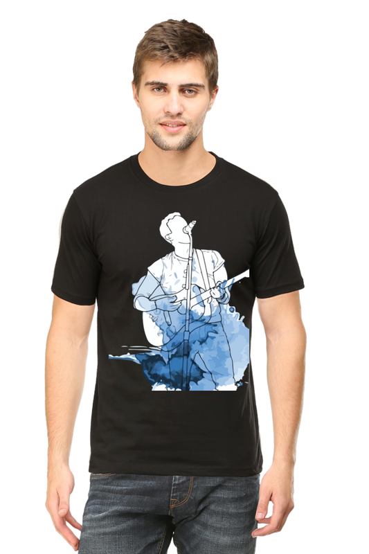 Guitarist in Music High - Men cotton half sleeves T-shirt